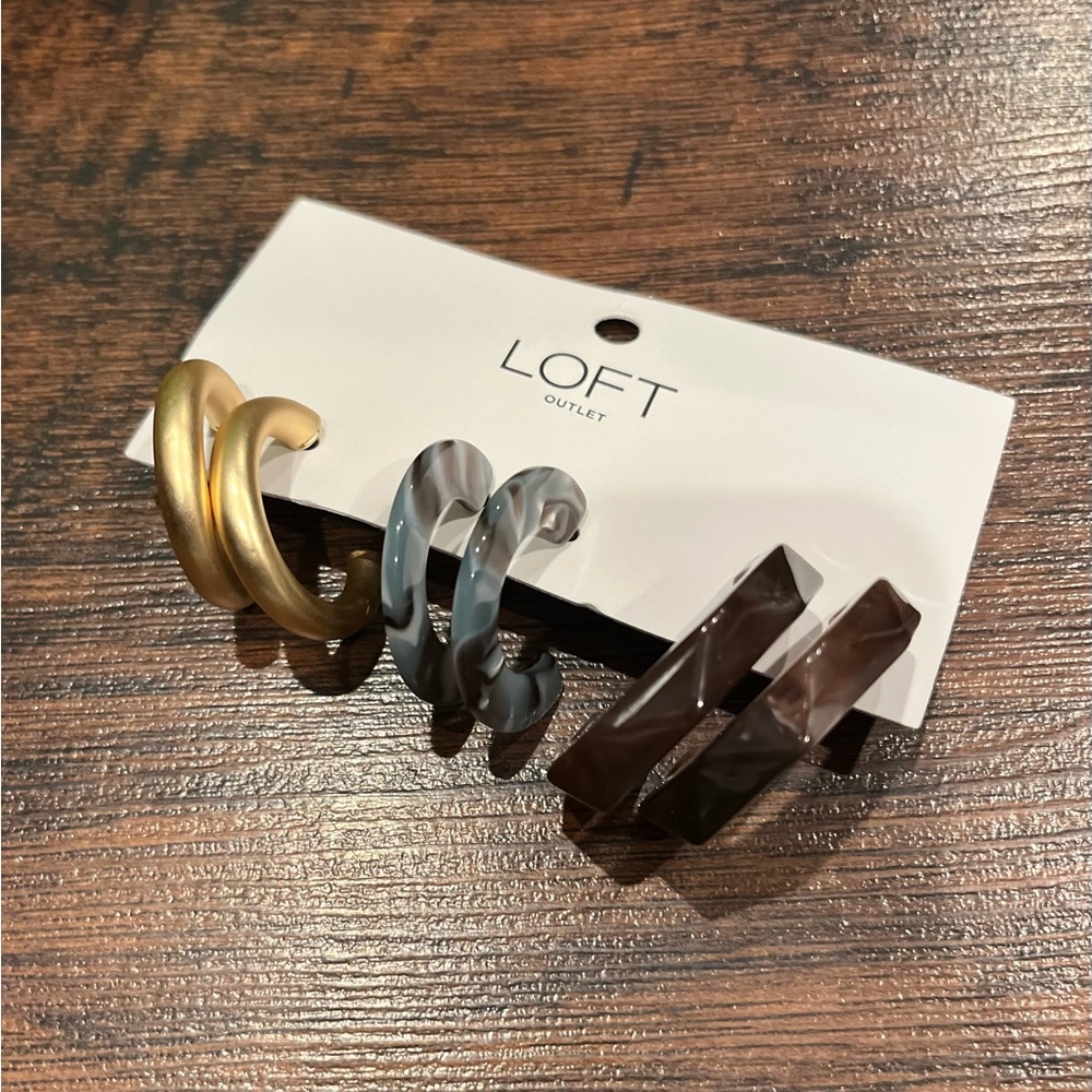 Loft Outlet Set of three earrings Gold Blue Hoops Brown Hoops NEW